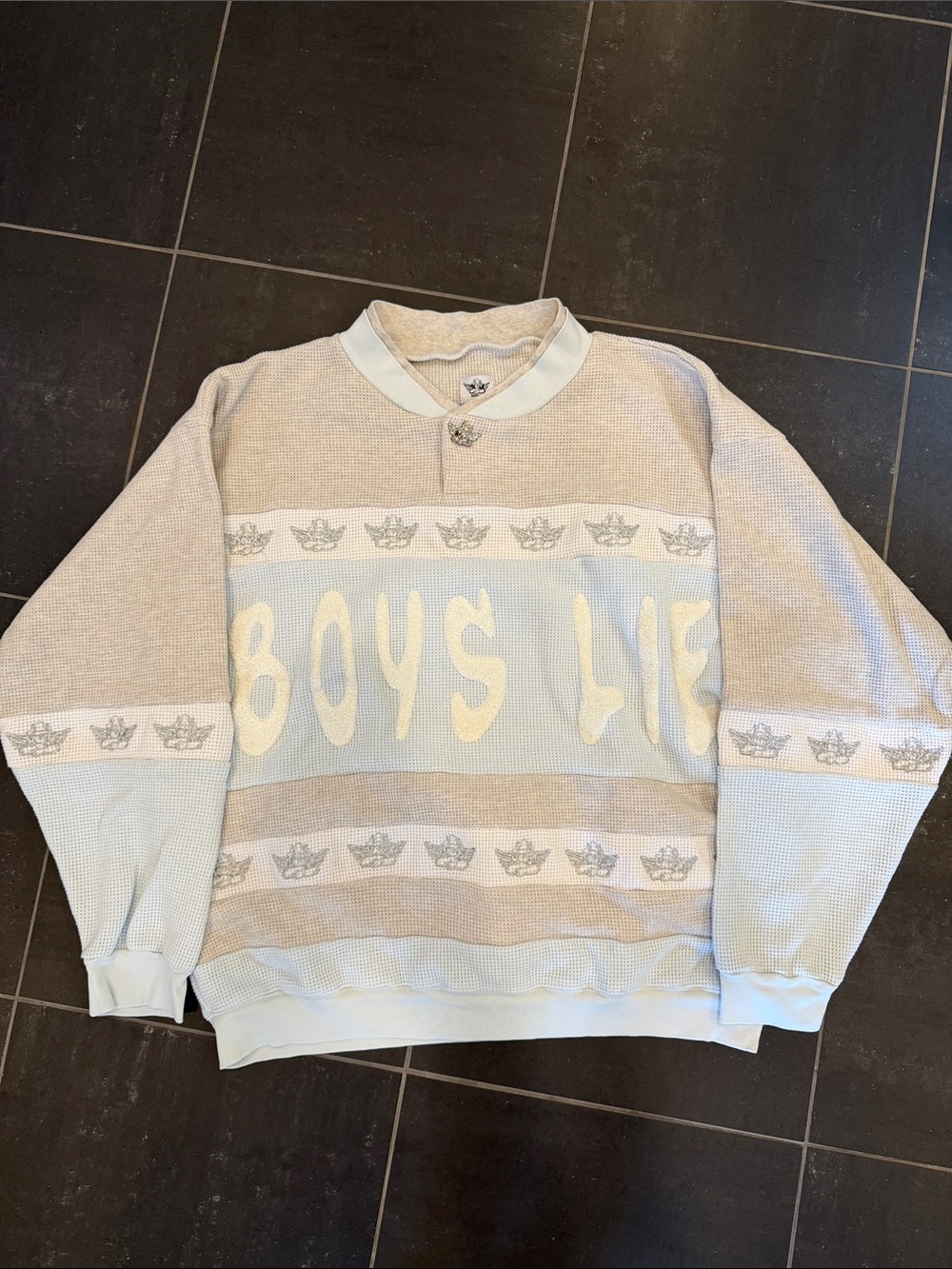 Boys Lie Light Blue & Cream Crewneck Knit Sweater